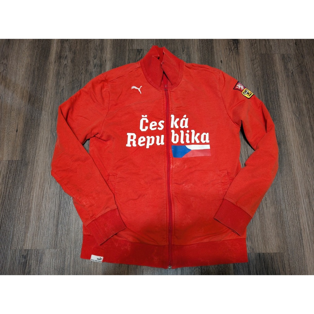 Puma Czech Republic‎ Jacket Mens Medium Red Full Zip Coat Track Top READ FLAWS